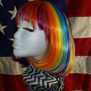 Vibrant Rainbow Bob with bangs